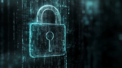 Digital Security: A luminous blue padlock emerges from a digital code background, symbolizing the strength and reliability of online protection. This image evokes a sense of trust and security, perfec