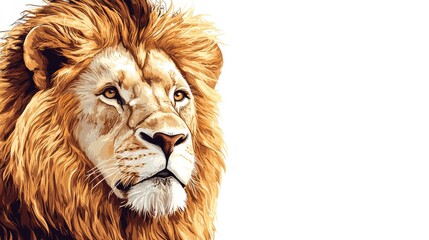 Fototapeta premium A majestic lion vector art illustration with detailed mane and sharp features, set against a clean white background, exuding power and grace