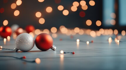 Naklejka premium Beautiful Christmas ornaments with soft glowing lights, creating a festive atmosphere perfect for holiday celebrations.