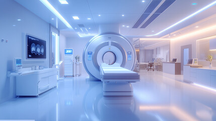 Modern MRI Room: A sterile and pristine medical imaging room, featuring a state-of-the-art MRI machine, ready to provide high-quality healthcare diagnostics. The sleek, minimalist design and advanced 