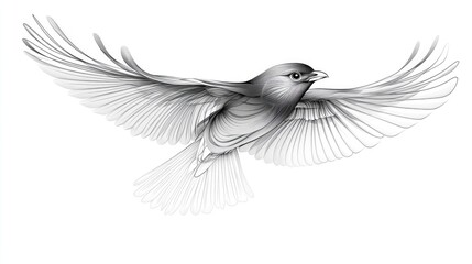 Obraz premium Beautiful vector art of a bird in flight, with intricate feather details and smooth lines, displayed on a clean white background