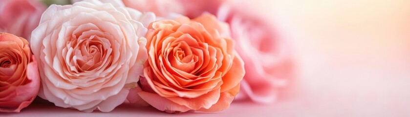 Roses in full bloom, delicate petals, soft gradient hues, watercolor style