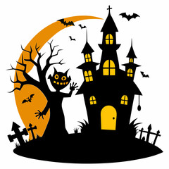 Halloween Design Elements Set Silhouette vector illustration isolated on a white background