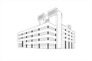 Illustration of the Dortmund Center for Medicine and Health building. Located in Dortmund, Germany. Black thin line illustration.
