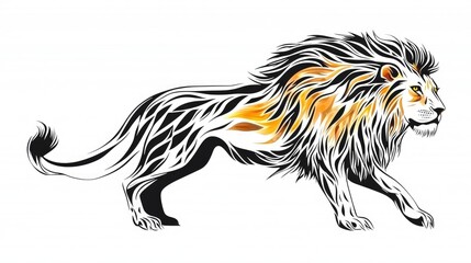Fototapeta premium Stylized lion vector art with flowing mane and sharp contours, exuding strength and elegance on a crisp white background