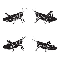 Black and white vector silhouettes set of grasshopper
