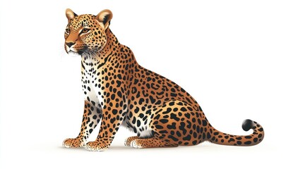 Naklejka premium Vector illustration of a sitting leopard with elegant curves and detailed fur spots, showcased on a simple white background