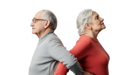 Senior Couple Standing Back to Back on transparent background
