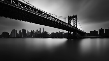Black and White Silhouette of the Manhattan Bridge Over the East River