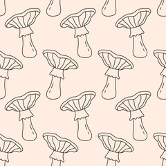 Amanita Mushrooms Autumn Fungi Seamless Pattern