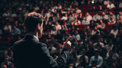 Speaker Delivering TED Talk to Engaged Audience in Auditorium - Conference and Presentation Concept