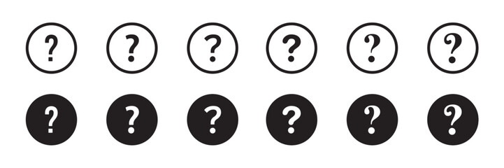 Questions sign icon set in flat style. FAQ buttons for application and website.