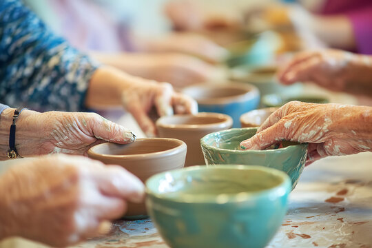 Seniors Discovering Creativity in a Pottery Class Setting  