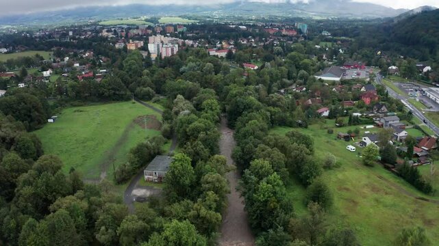 Drone shot of confluence of two rivers strong current