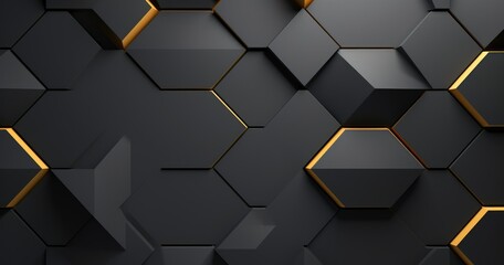 hexagon pattern and shadows, with dark grey color, with golden line