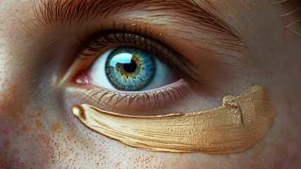 Applying shimmering gold cream on the under-eye area for a bright and radiant look in makeup routine - Powered by Adobe