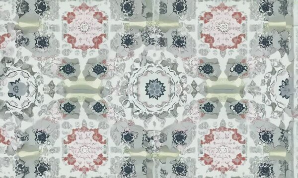 Abstract Floral Mandala Design: A mesmerizing kaleidoscope of intricate patterns, featuring soft hues of grey, pink, and beige. The design evokes a sense of tranquility and sophistication, perfect for