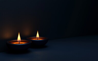 Happy Diwali Diya lamps lit during Diwali, Hindu festival of lights celebration. Diwali diya oil lamps holiday background. Creating a festive and decorative composition