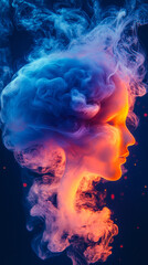 Abstract Brain with Colorful Smoke and Cloud Elements Symbolizing Creativity and Imagination