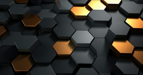 hexagon pattern and shadows, with dark grey color, with golden line