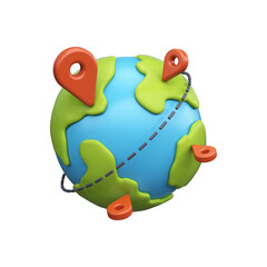 World with red location markers. 3D travel concept or GPS navigation