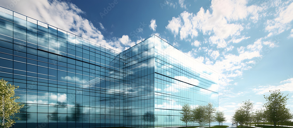 Poster multi storey office building rising against the vast sky suitable as a background in a copy space im