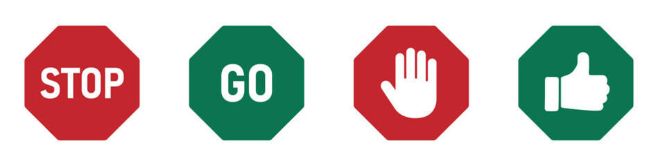 Stop sign and go sign vector illustrations. Stop and go icon or designs
