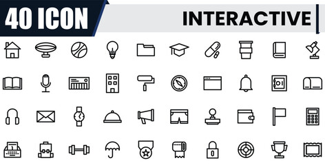 Interactive linear icon set. interaction line icon. digital, interface. engagement vector line icon set.