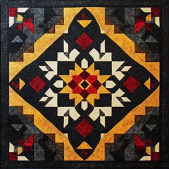 Geometric Quilt Design in Warm Colors and Patterns