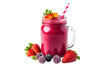 Mason jar of berry smoothie isolated on transparent background