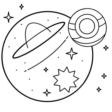 black and white space scene with planets clip art preview