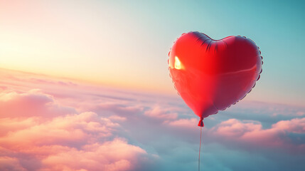 Obraz premium A red heart-shaped balloon that looks like it's floating in the air.