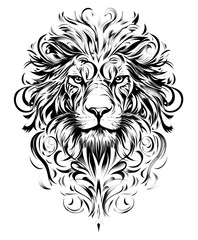 Obraz premium A stylized black and white lion's head with intricate floral patterns.