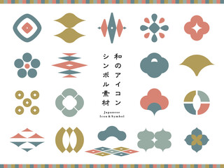 淡い配色の和のアイコンとシンボル素材