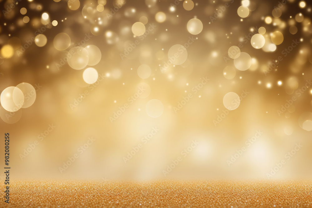 Aufkleber golden glitter sparkling on a surface with a golden bokeh effect background, creating a luxurious an