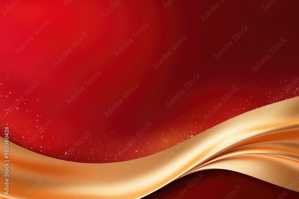 Aufkleber golden wave flowing on red background with glitter particles, abstract design element for chinese ne