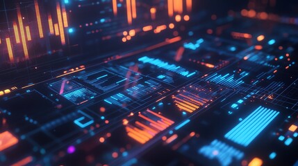 Obraz premium A futuristic digital interface with glowing blue and orange lines.