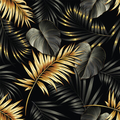 seamless pattern with monstera, leaves, flowers and birds The red-breasted toucan is a bird in the family Ramphastidae, the toucans, toucanets, and aracaris, vector art illustration design