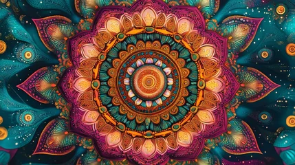 Fototapete Rund Vibrant mandala with intricate details and colors. © BozStock