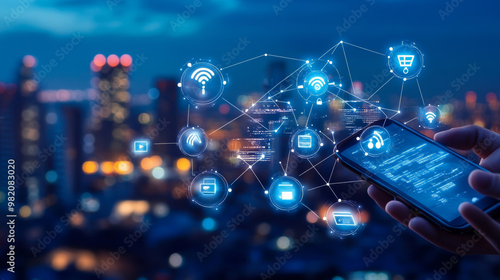 Poster 5g technology networks enable internet connectivity for wireless devices globally. this advanced tec