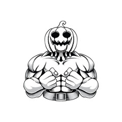 Pumpkin bodybuilder logo in black and white