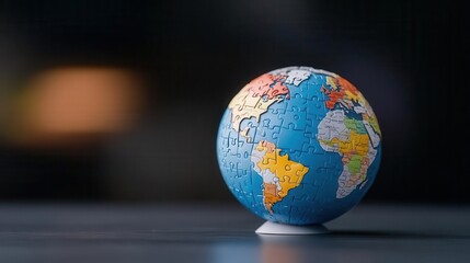 Fototapeta premium A vibrant globe puzzle showcasing the continents, symbolizing learning, geography, and global awareness.