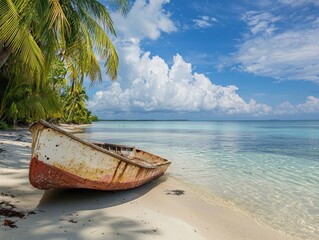 Abandoned Boat on Tropical Beach - ai