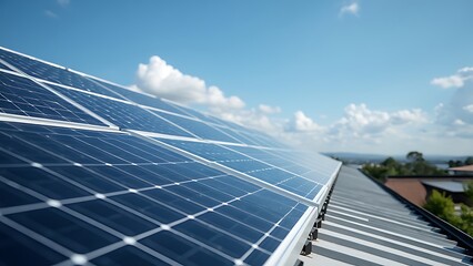 Obraz premium Solar panels installed on a rooftop exemplify efficient energy use, transforming sunlight into renewable power and promoting sustainability in urban environments.