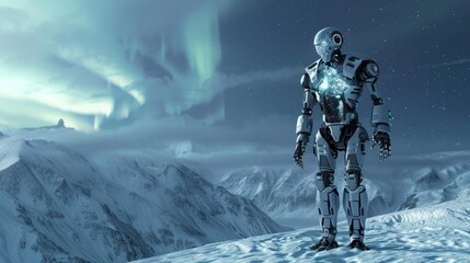Fototapeta premium Robot in a Snowy Landscape