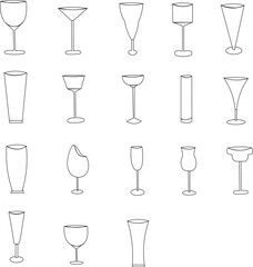 various shapes of glasses on the bar illustration