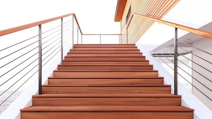 Fototapeta premium Wooden Stairs with Steel Railing