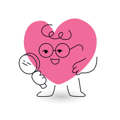 smart heart mascot with magnifying glass