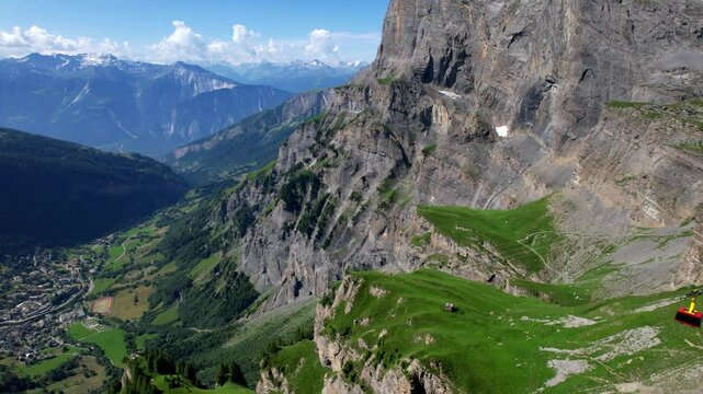  Swiss nature scenery. Gemmi pass (Gemmipass) cable car near Leukerbad resort. popular for hiking activities in Switzerland, Valais canton
