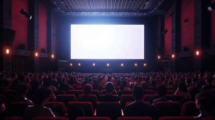 Full Movie Theater with Illuminated Screen and Packed Audience - Cinematic Experience in a Modern Auditorium